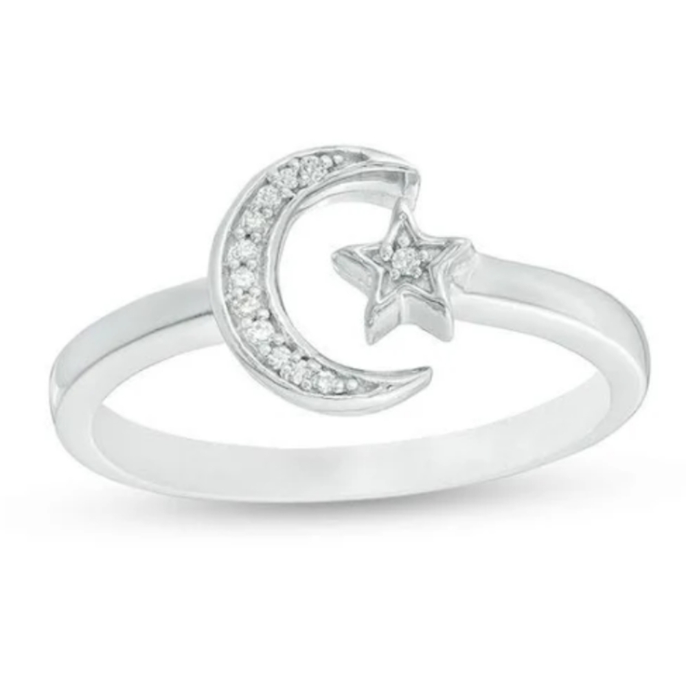 Crescent Moon and Star Ring